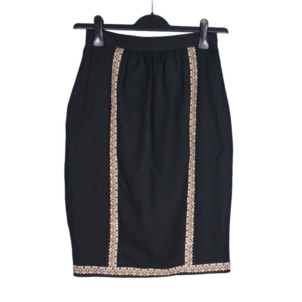 VTG ALBERT NIPON Lined SILK-WOOL BLEND Embroidered STRAIGHT/PENCIL SKIRT sz 8